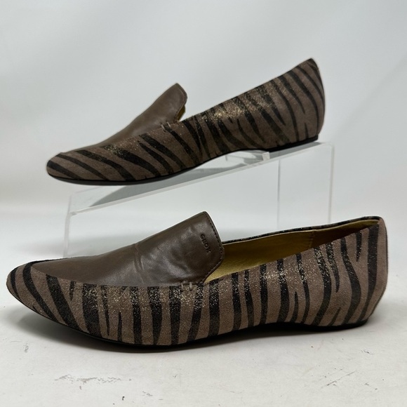 Geox Shoes Womens 37 US 7 Brown Grey‎ Animal Print Italian Leather Upper Flats - Picture 6 of 15